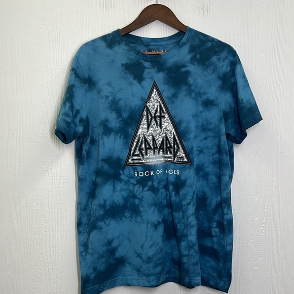 Def Leppard - Blue Fun Tye Dye Def Leppard Rock Of Ages Graphic T Shirt Large - Picture 6 of 8